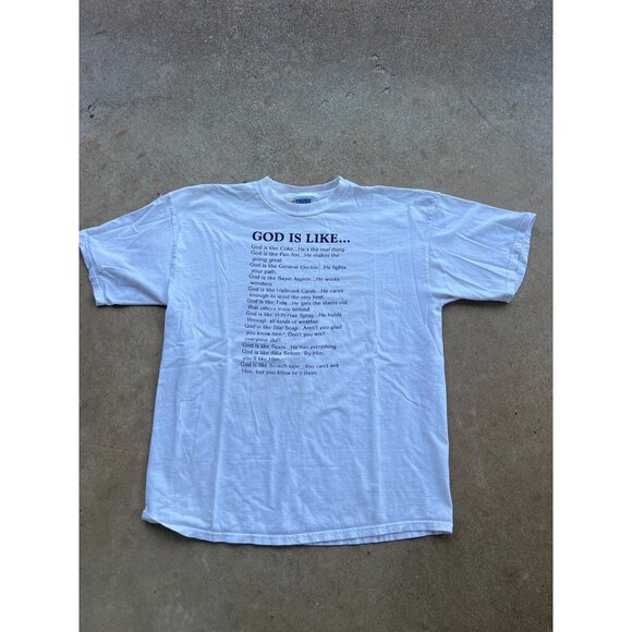 Vintage God Is Like... White Y2K Graphic T-Shirt X-Large Tultex Cotton C4 - Picture 1 of 5